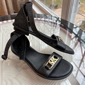Michael Kors Black MK Logo Ankle-Strap Sandals
